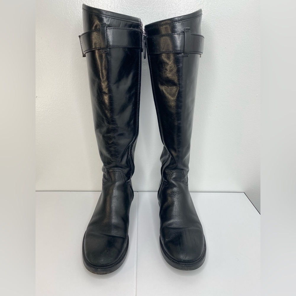 TORY BURCH Grace Black Knee-High Leather Riding Boots - Picture 3 of 12